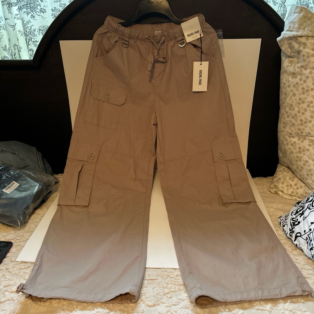 Rachel Paige Women Tan Wide Leg Cargo Pants Size Medium